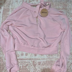 Pink Open Back & Slit Arms Chiffon Top